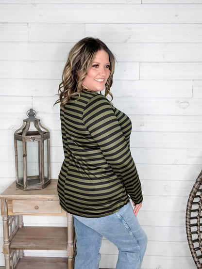"Got Me" Long Sleeve Striped Top (Green Black)