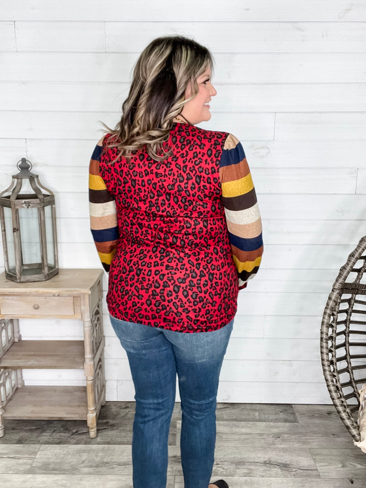 "Well Ok" Long Sleeve Animal Print with Stripe Accent