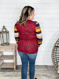 "Well Ok" Long Sleeve Animal Print with Stripe Accent
