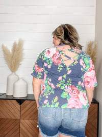 "Troublesome" Floral Short Sleee with Criss Cross Back Design