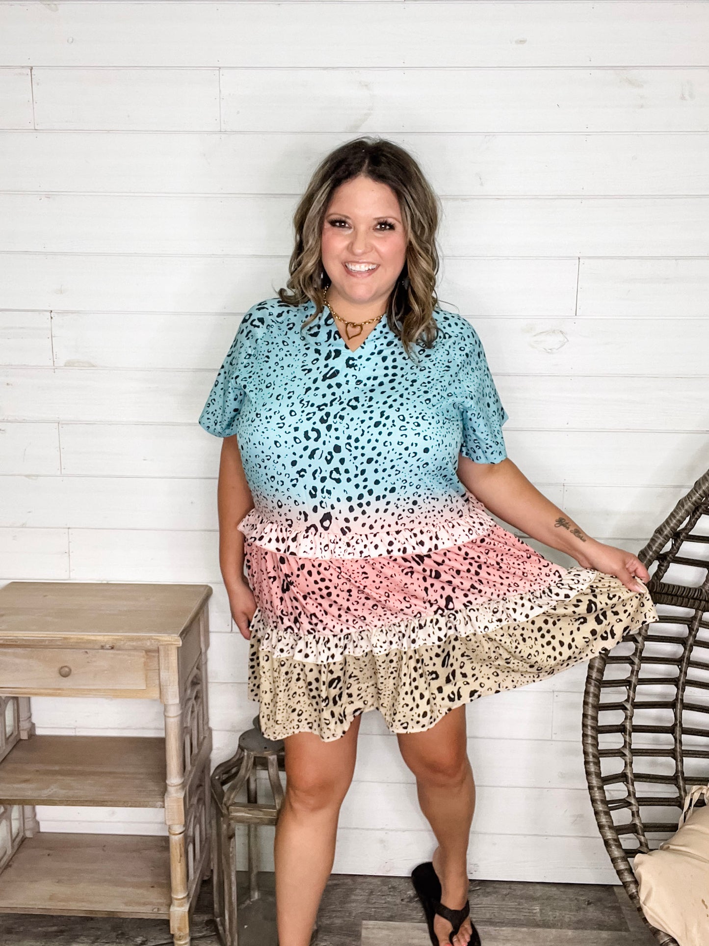 "Newman" Animal Print Tiered Ruffle Dress