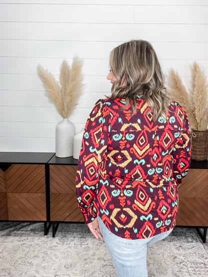 "Conway" Smocked Wrist Long Sleeve Split Neck