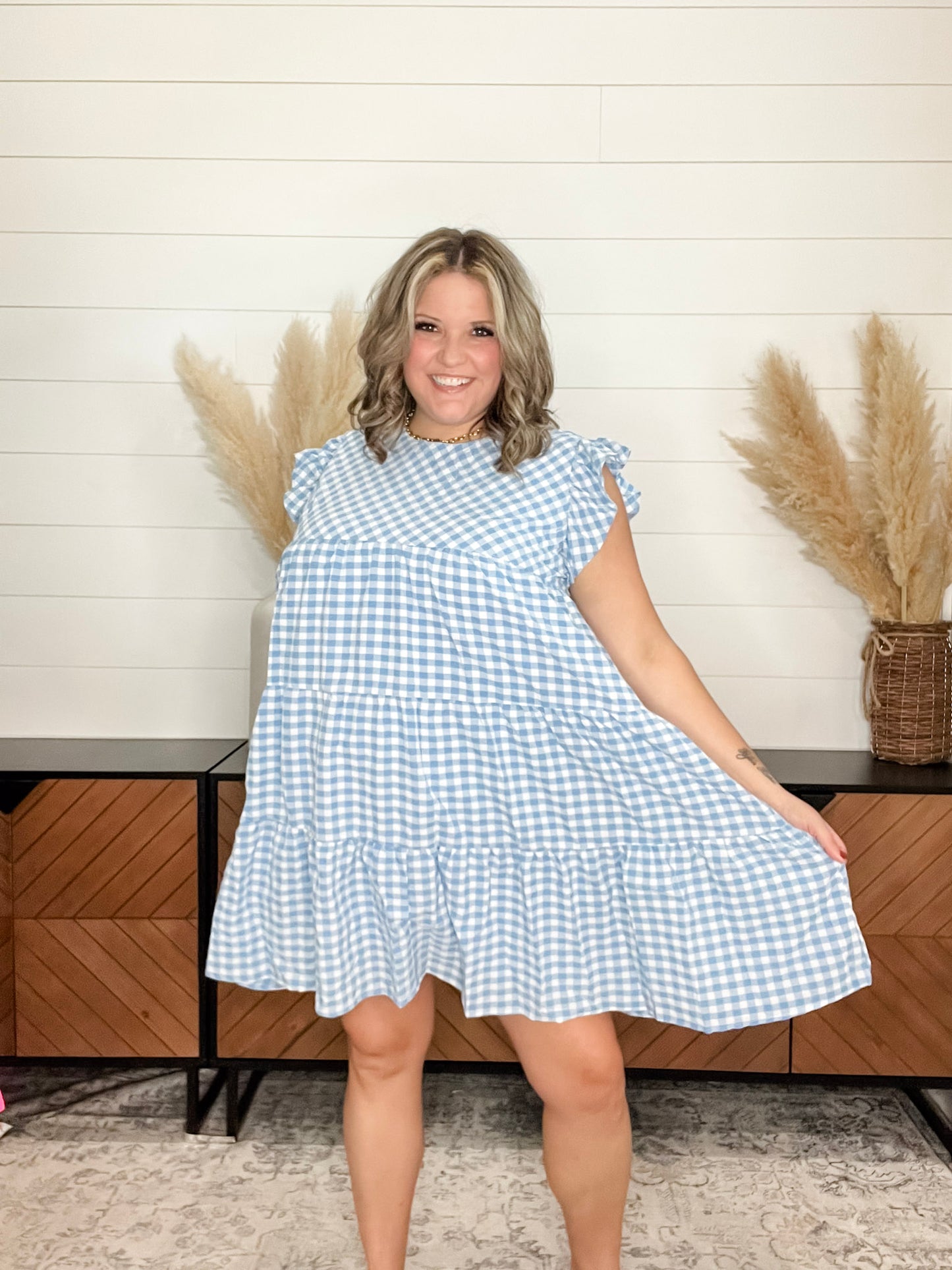 "No Place Like Home" Gingham Tiered Dress