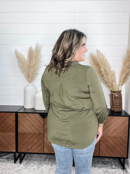 "Timeline" 3/4 Sleeve Split Neck (Olive)