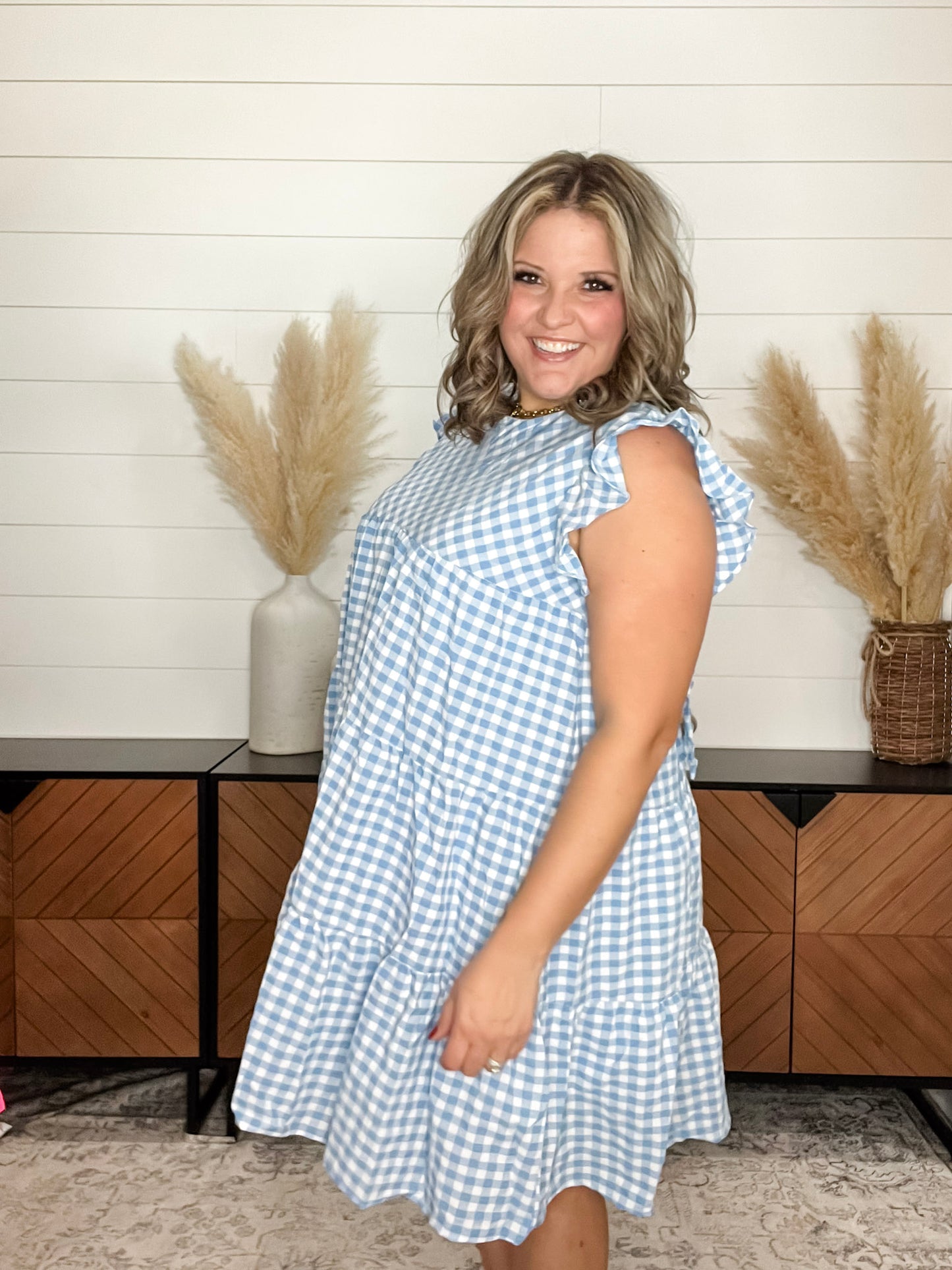 "No Place Like Home" Gingham Tiered Dress