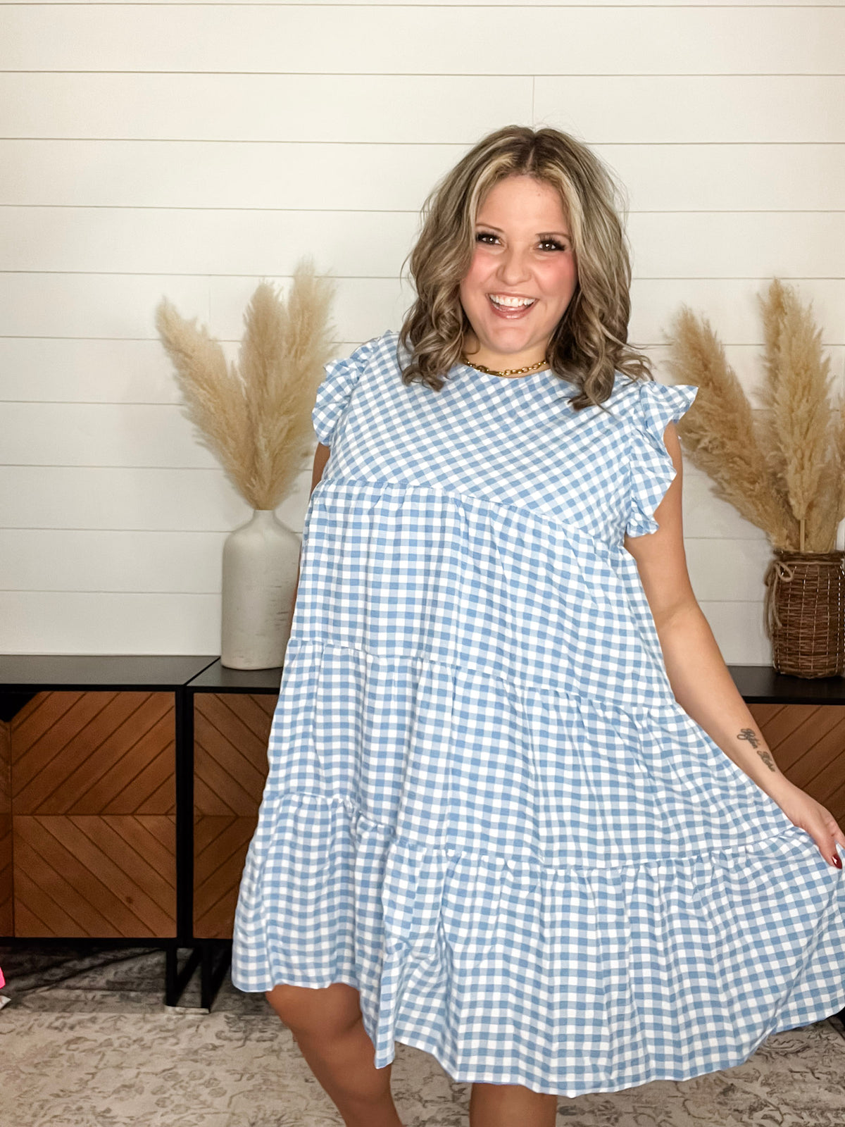 "No Place Like Home" Gingham Tiered Dress