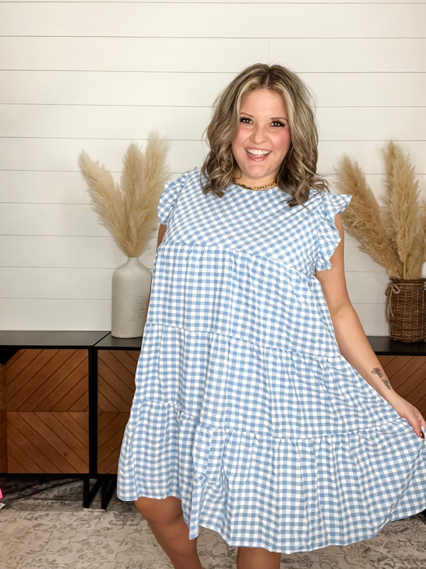 "No Place Like Home" Gingham Tiered Dress