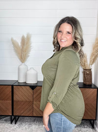Dear Scarlett "Timeline" 3/4 Sleeve Split Neck (Olive)