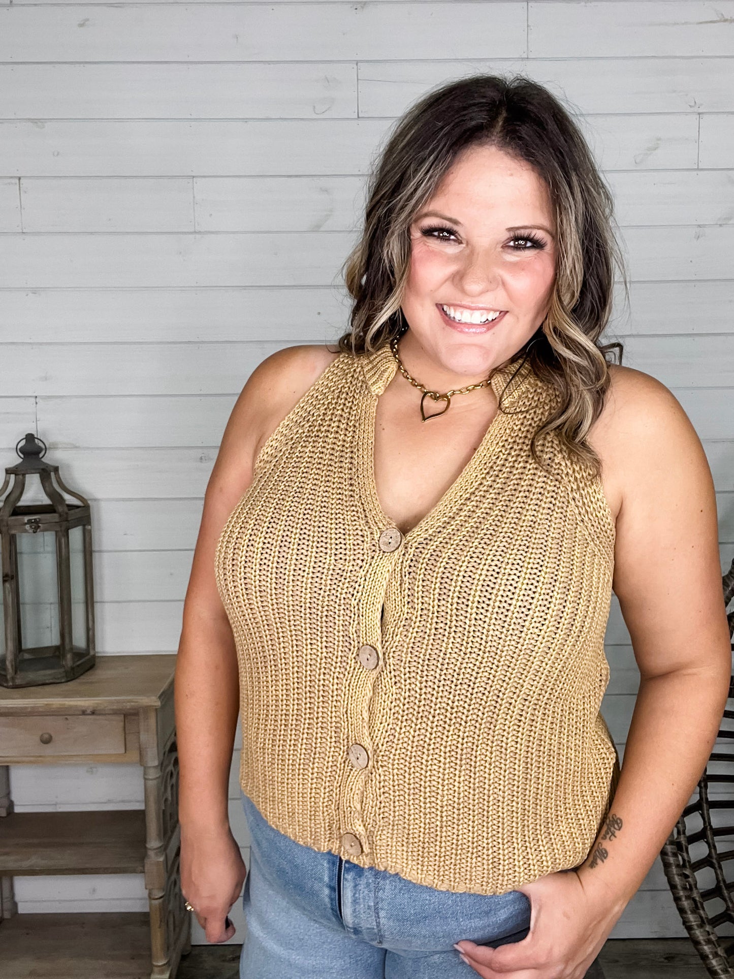 "Timestamp"  Button Front Sweater Vest