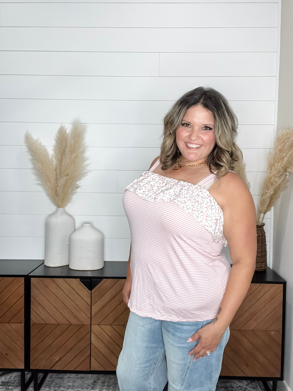 "Blatant" Floral Tank Top with Ruffle Detail