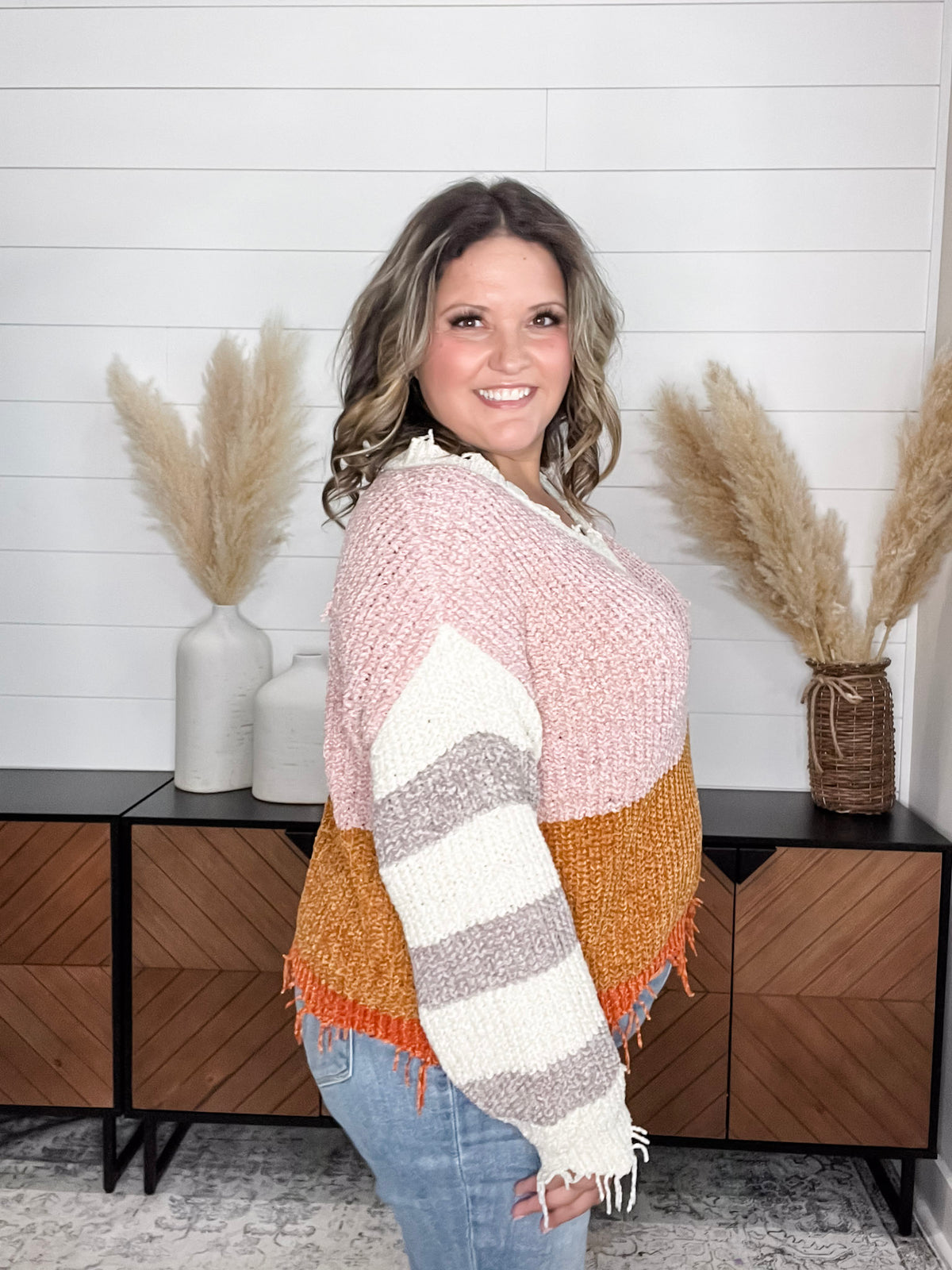 "Unraveled" V Neck Chenille Sweater