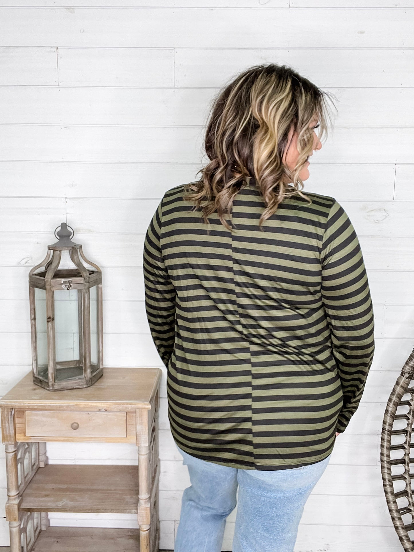 "Got Me" Long Sleeve Striped Top (Green Black)