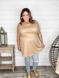 "Eras" Pearl Mesh Lined Tunic / Dress (Nude)