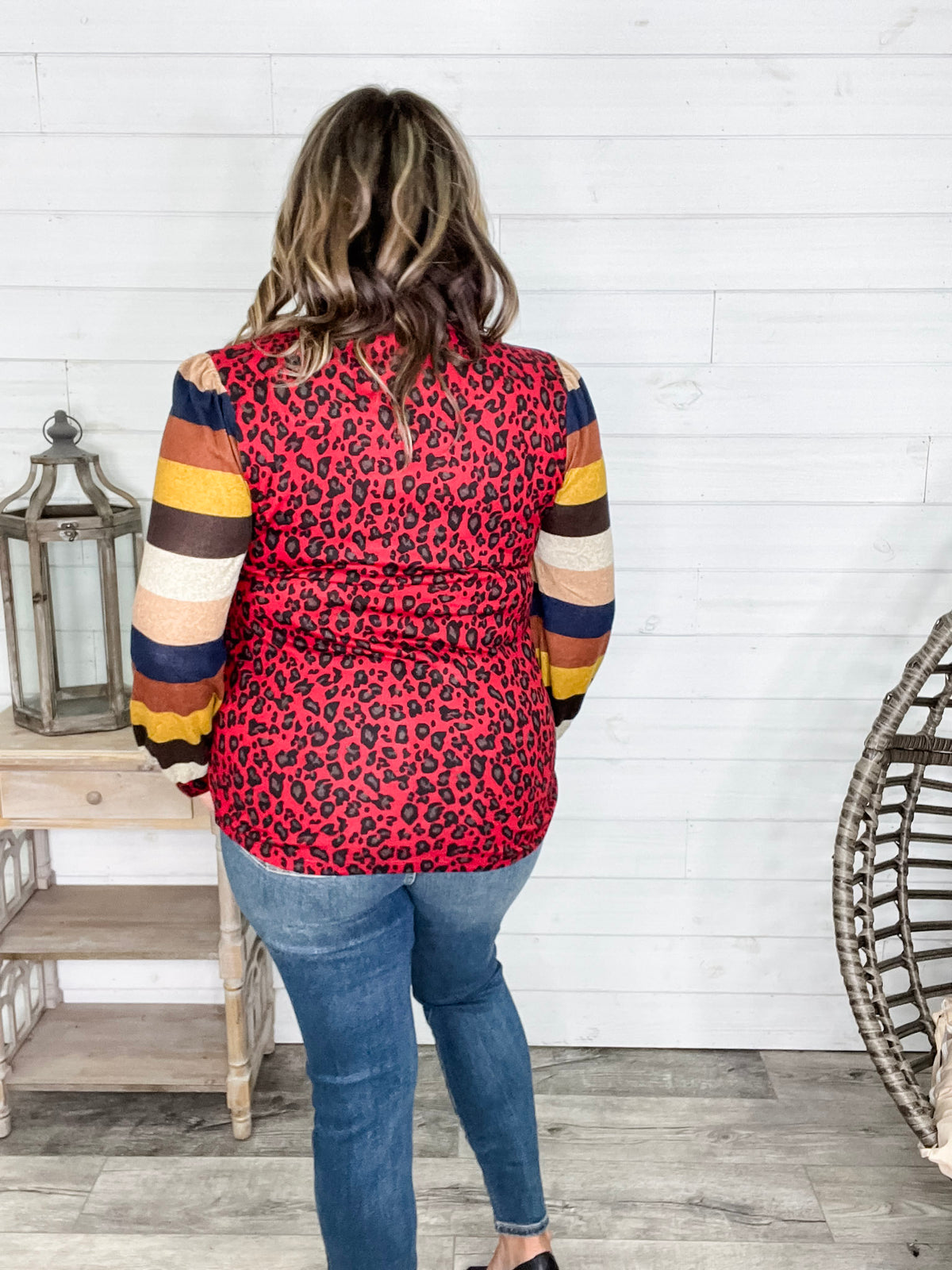 "Well Ok" Long Sleeve Animal Print with Stripe Accent