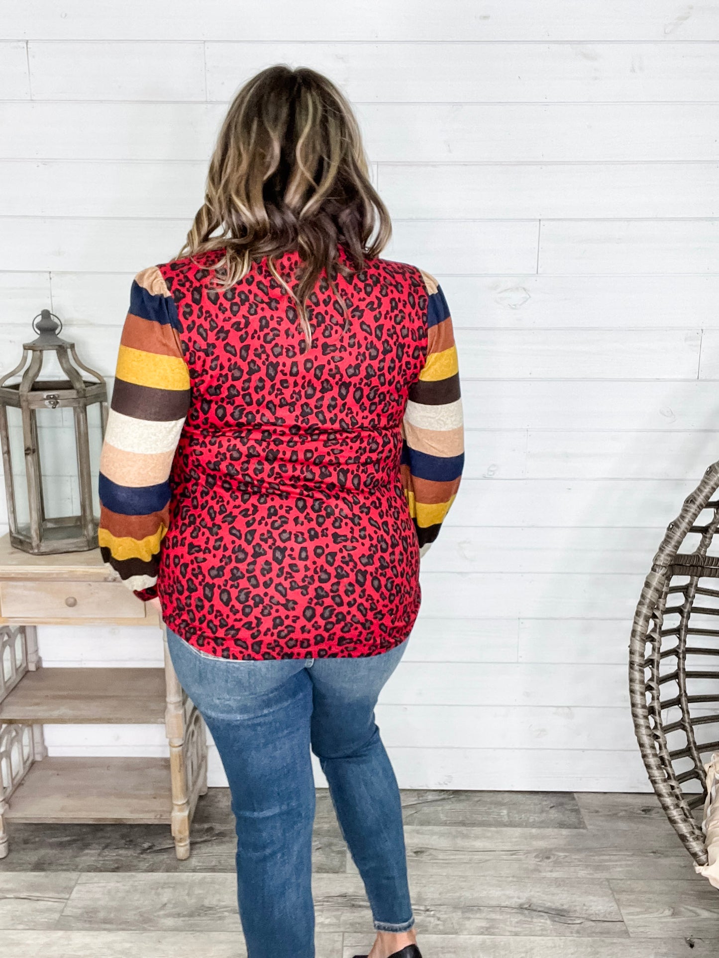 "Well Ok" Long Sleeve Animal Print with Stripe Accent