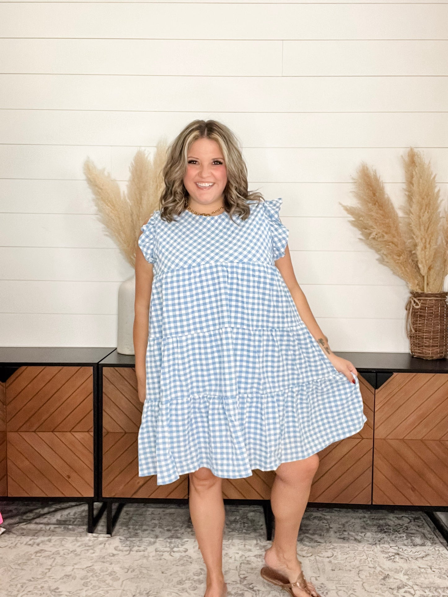 "No Place Like Home" Gingham Tiered Dress