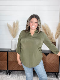 Dear Scarlett "Timeline" 3/4 Sleeve Split Neck (Olive)