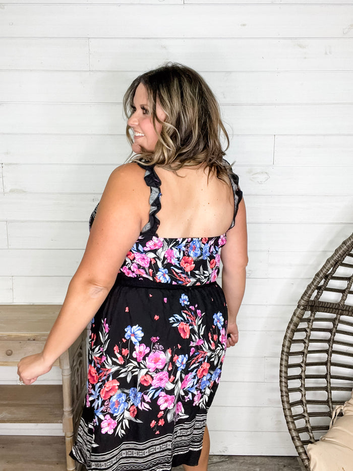 "Dayna" Floral Ruffle Strap Tank Dress