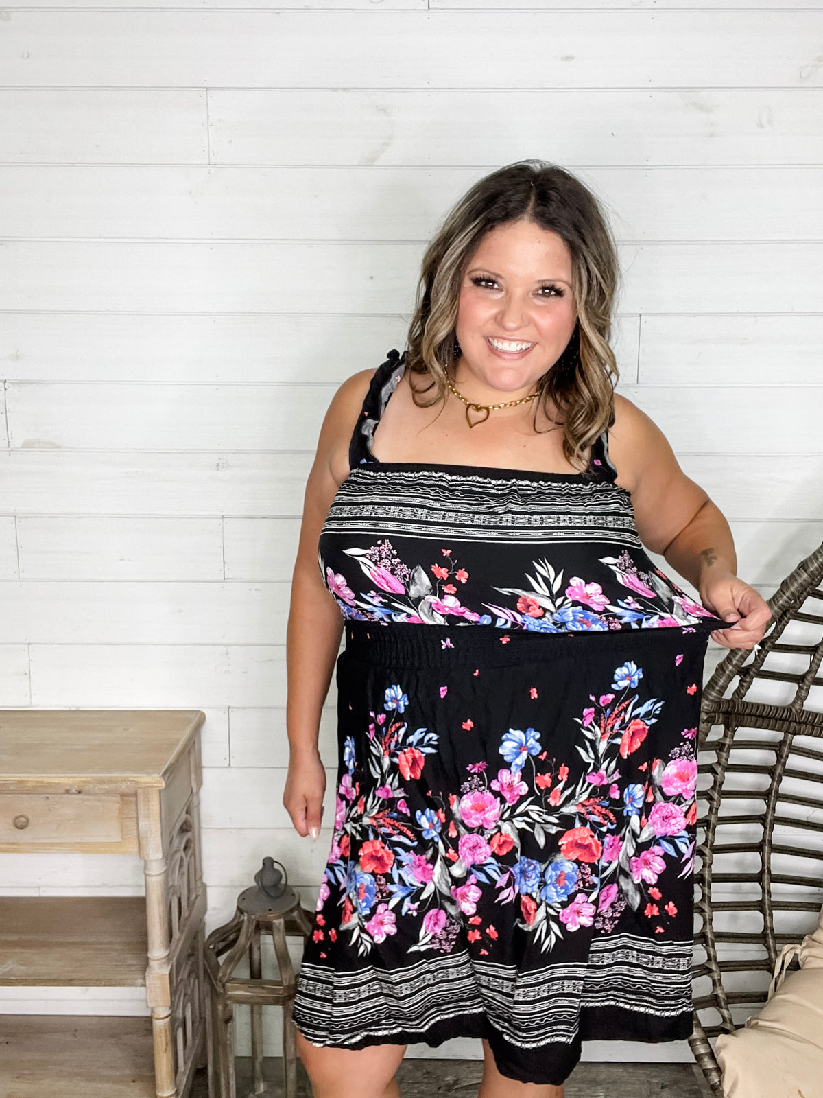 "Dayna" Floral Ruffle Strap Tank Dress