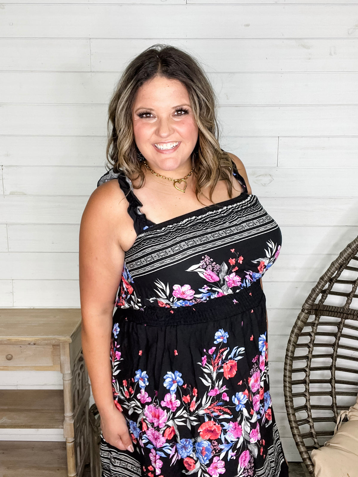 "Dayna" Floral Ruffle Strap Tank Dress