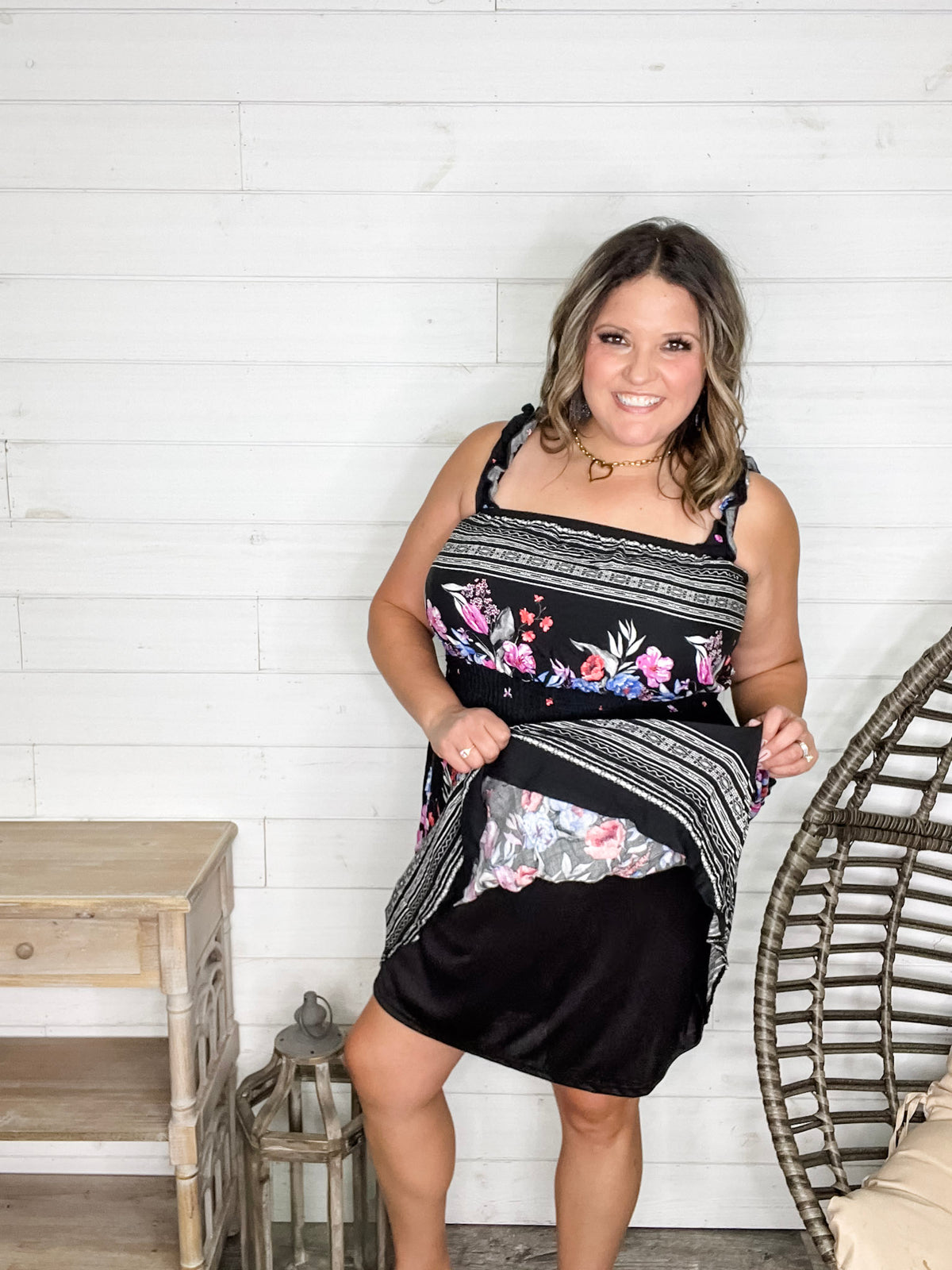 "Dayna" Floral Ruffle Strap Tank Dress