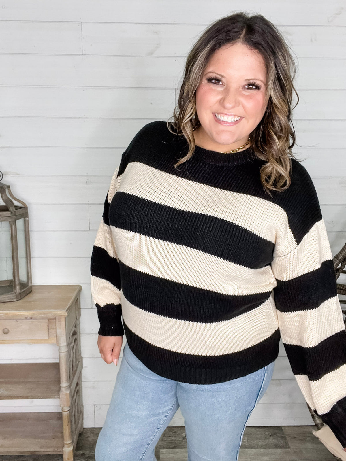 "Oreo" Long Sleeve Striped Crew Neck Sweater