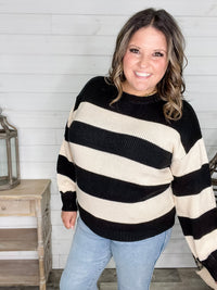 "Oreo" Long Sleeve Striped Crew Neck Sweater