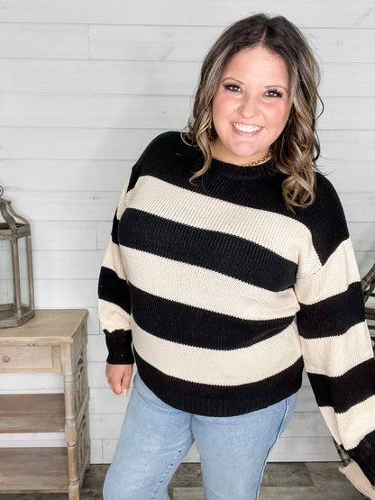 "Oreo" Long Sleeve Striped Crew Neck Sweater