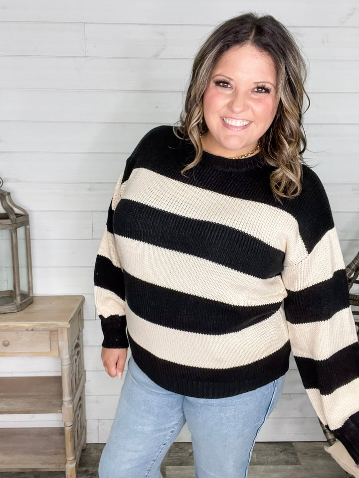 "Oreo" Long Sleeve Striped Crew Neck Sweater