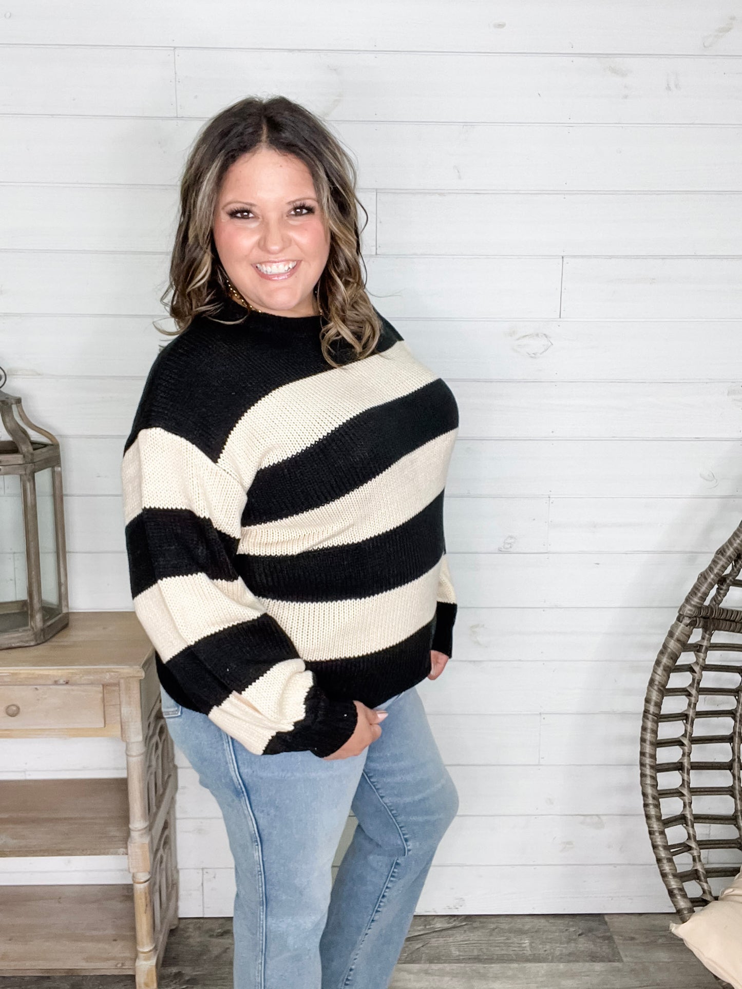 "Oreo" Long Sleeve Striped Crew Neck Sweater