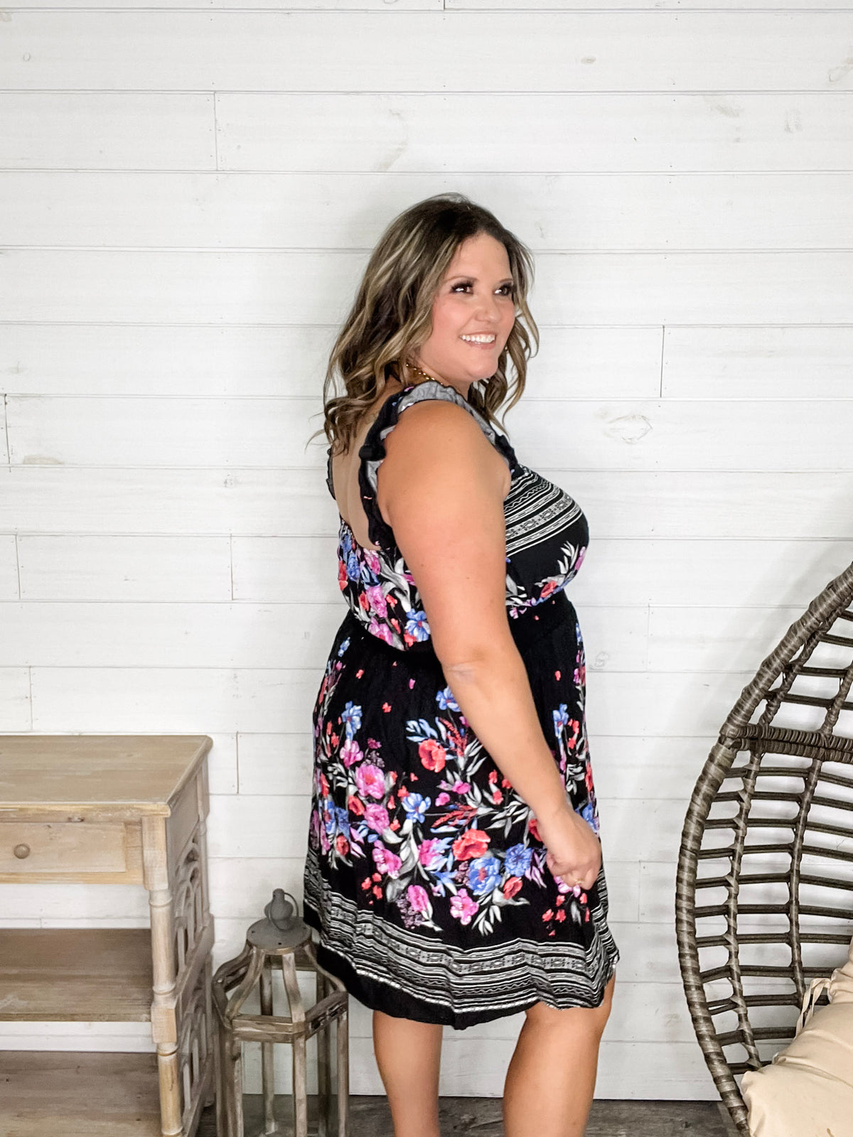 "Dayna" Floral Ruffle Strap Tank Dress