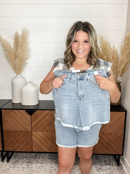 Judy Blue "Say No More" Tummy Control Frayed Hem Shorts