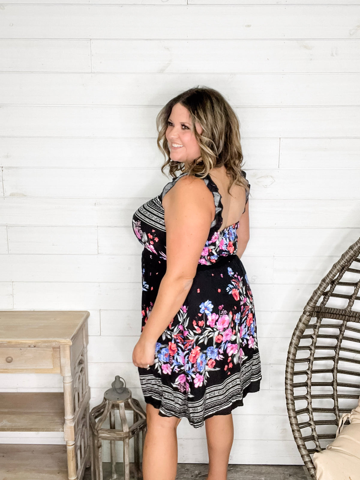 "Dayna" Floral Ruffle Strap Tank Dress