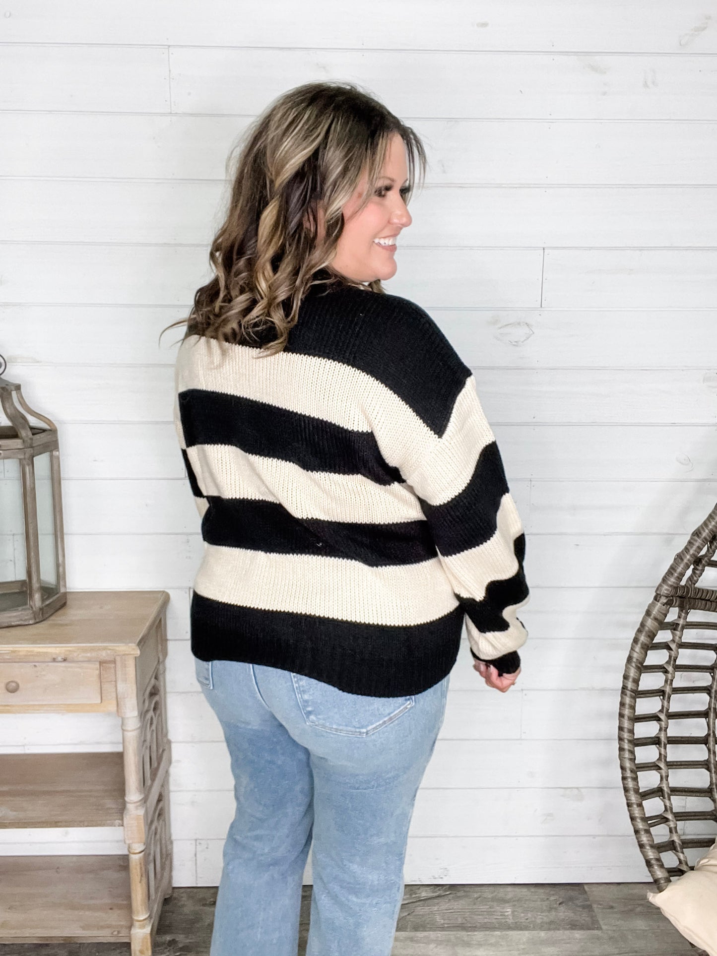 "Oreo" Long Sleeve Striped Crew Neck Sweater