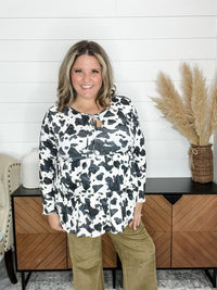 "Lifestyle" Animal Print Tiered Ruffle Long Sleeve
