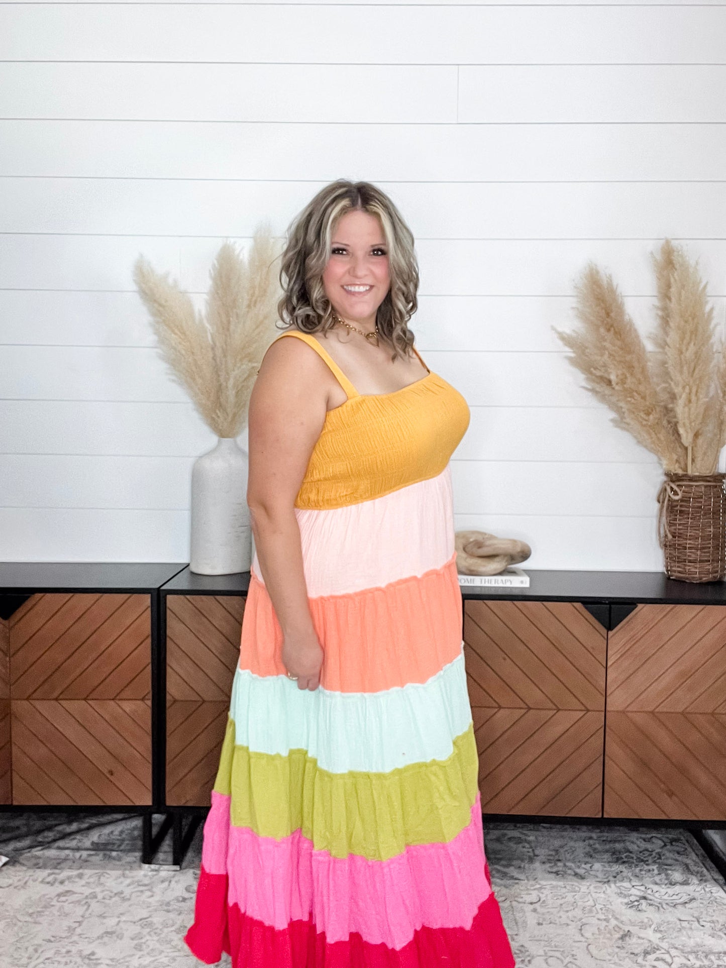 "Sweetness" Smocked Adjustable Strap Maxi Dress
