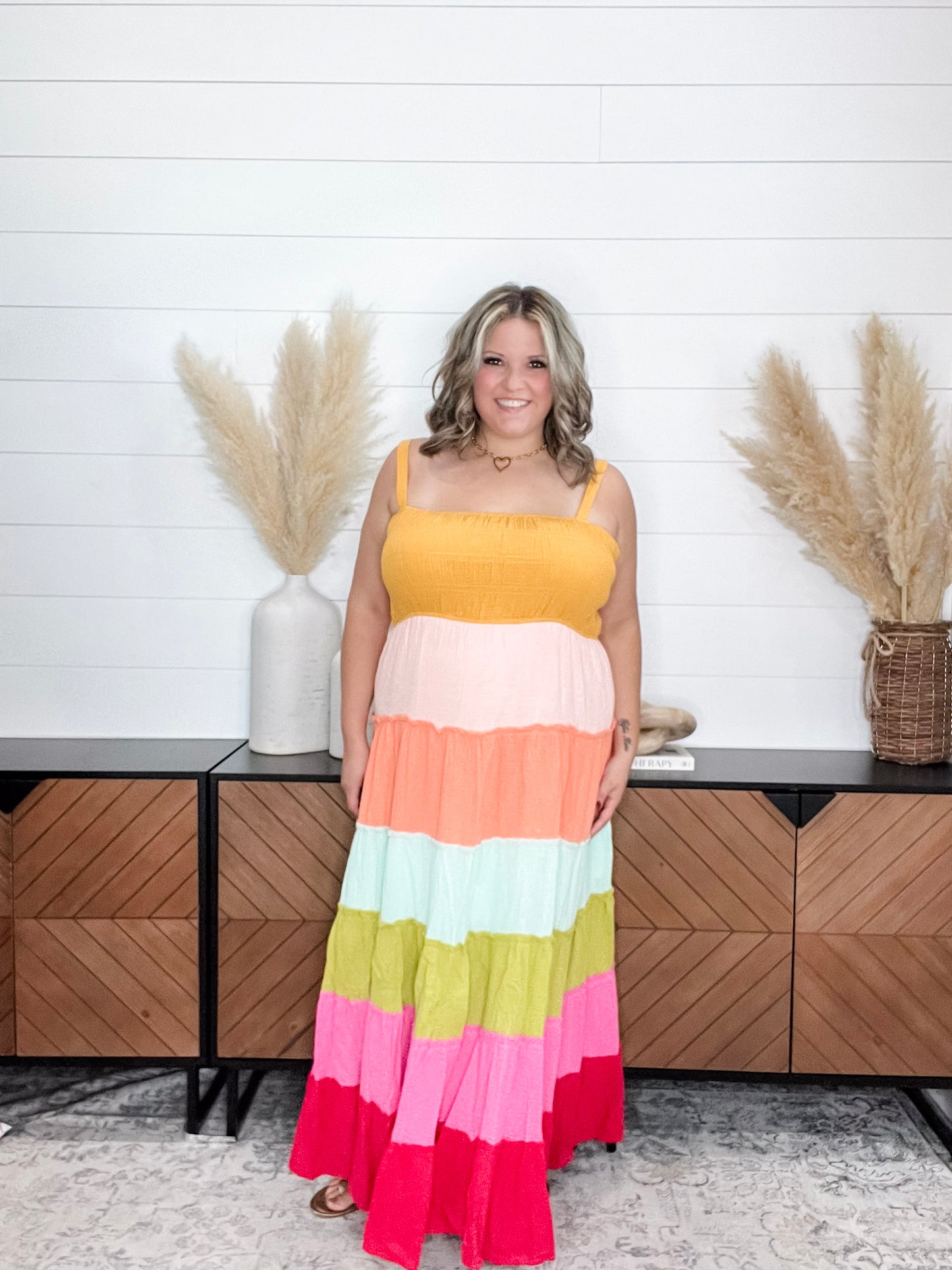 "Sweetness" Smocked Adjustable Strap Maxi Dress