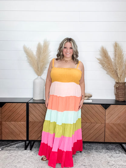 "Sweetness" Smocked Adjustable Strap Maxi Dress