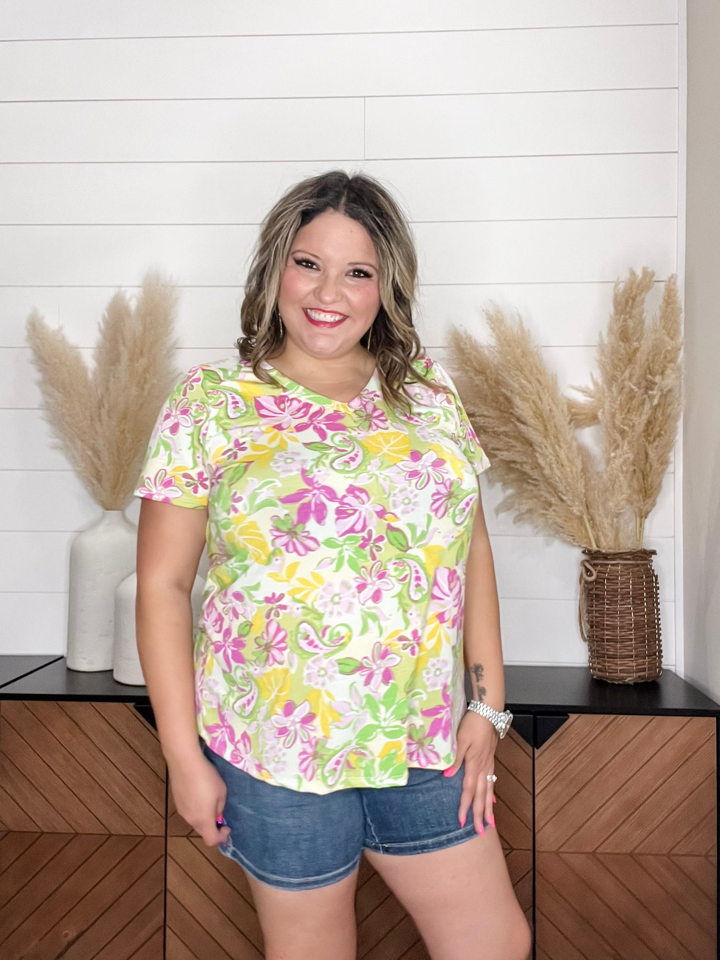 "Boulder" Short Sleeve V Neck Boyfriend Style