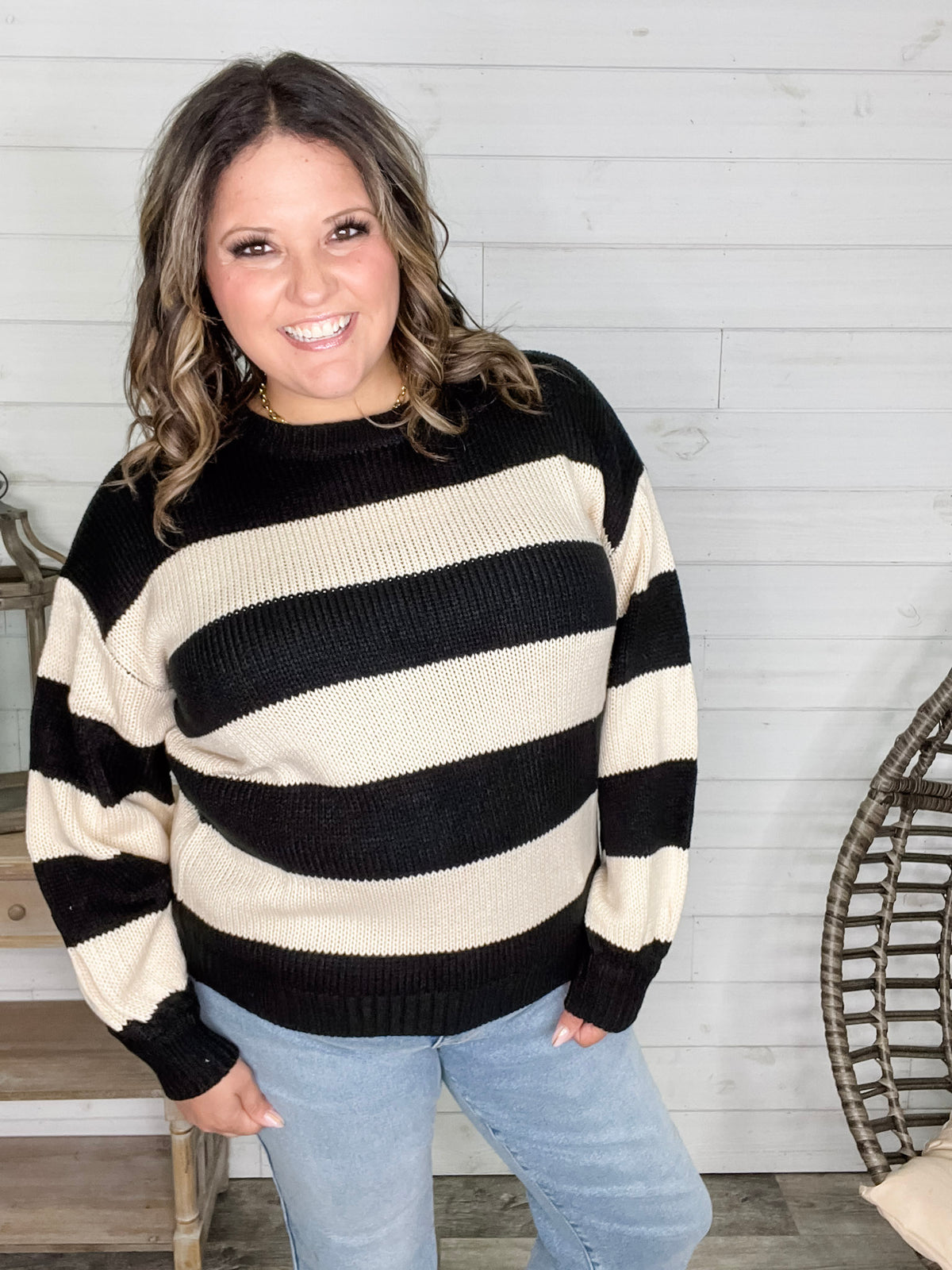"Oreo" Long Sleeve Striped Crew Neck Sweater