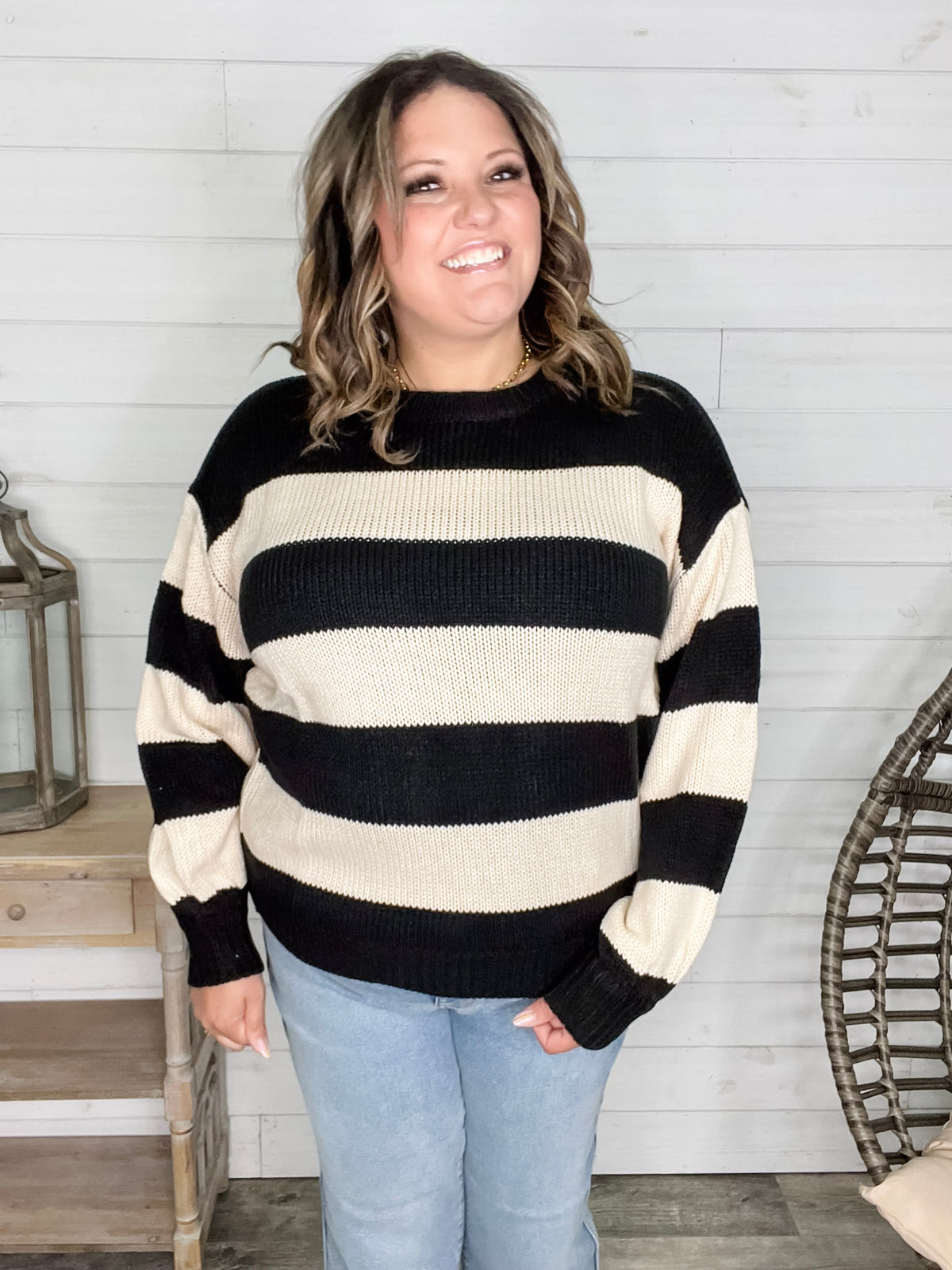 "Oreo" Long Sleeve Striped Crew Neck Sweater
