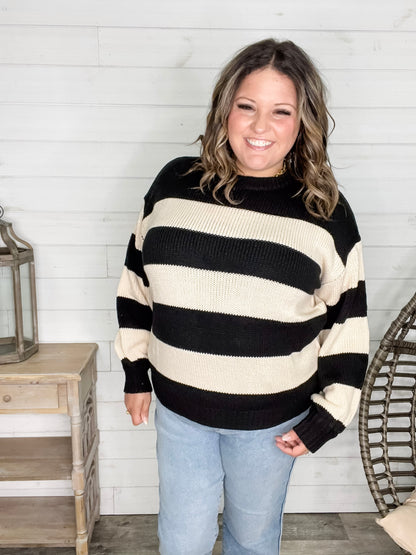 "Oreo" Long Sleeve Striped Crew Neck Sweater