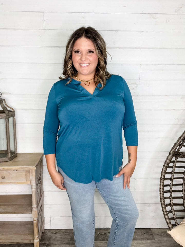 "Oh We Did" 3/4 Sleeve Split Neck (Teal)