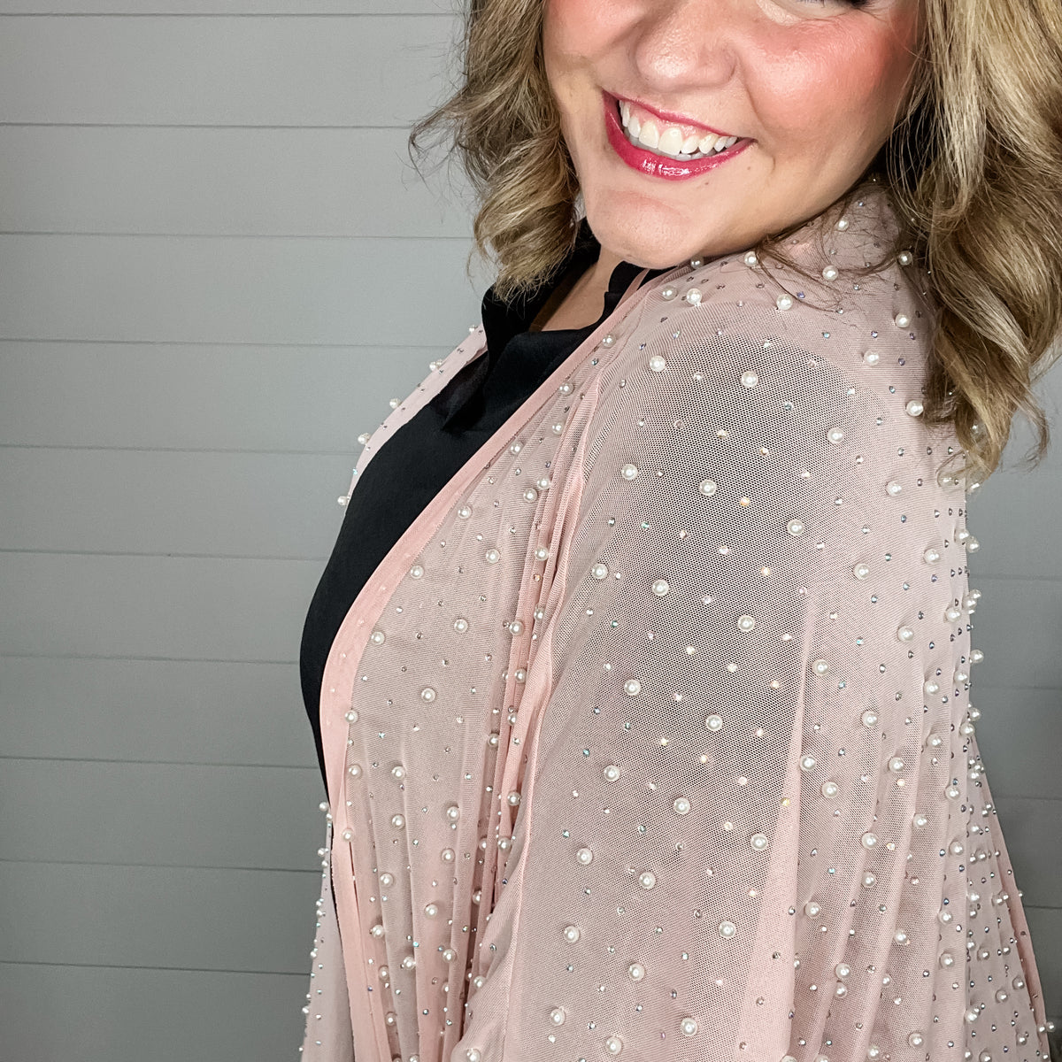 "Glamour" Studs and Pearls Gauzy Cardigan (Multiple Colors)