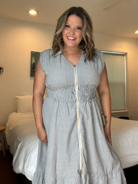 "Momentum" Sleeveless Zip Front Striped Dress