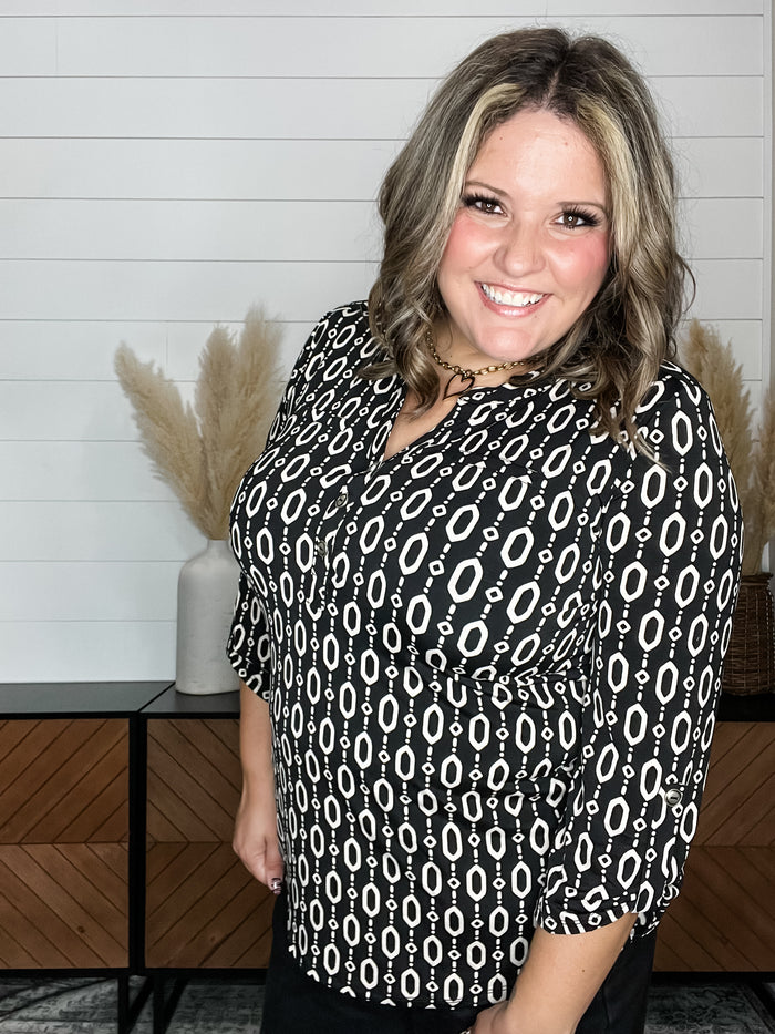 Dear Scarlett "Unbreakable" 3/4 Sleeve Button Front Lizzy Luxe