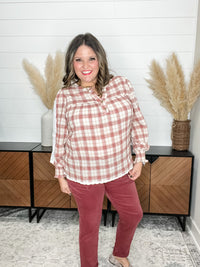 "Fall Into" Long Sleeve Plaid with Lace Detail