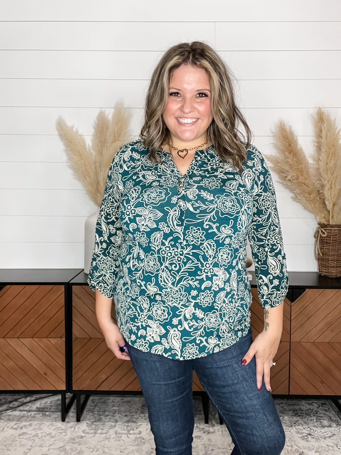 Dear Scarlett "Wilderness" 3/4 Sleeve Button Front Lizzy Luxe