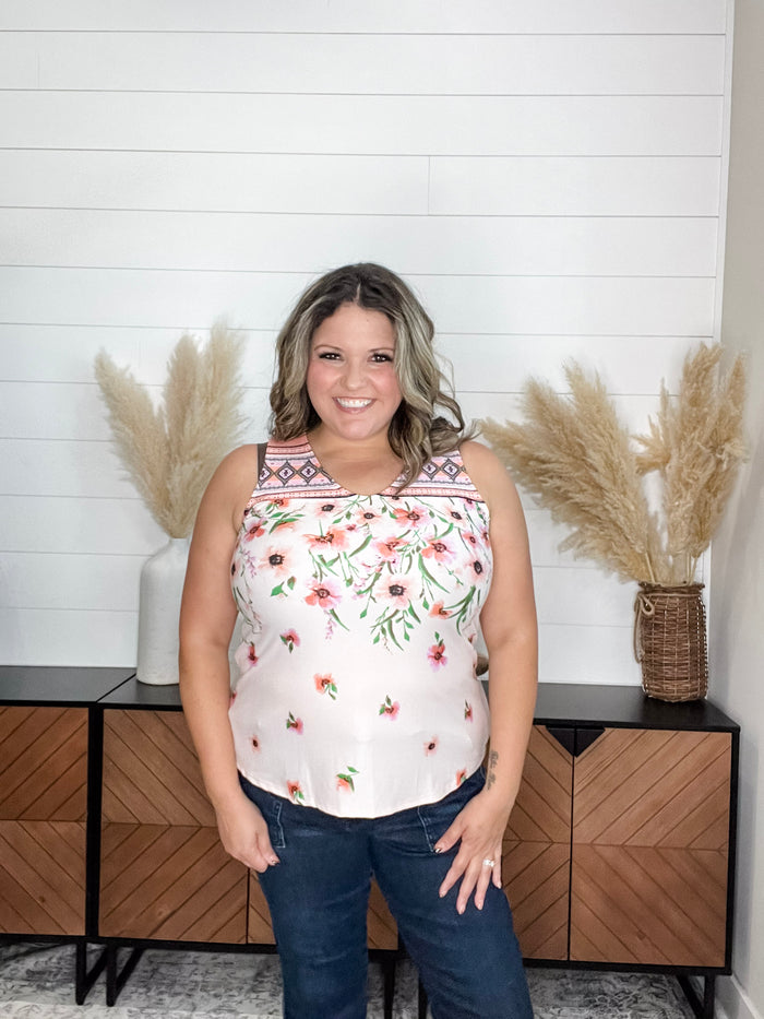 "James" Floral U Neck Tank (Blush & Peach)