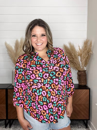 Dear Scarlett "Hastings" Animal Print Lizzy 3/4 Sleeve Split Neck